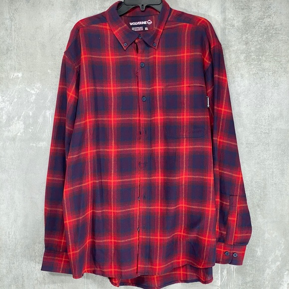 Wolverine Red Blue Night Sky Pike Plaid Flannel Re - Picture 1 of 7